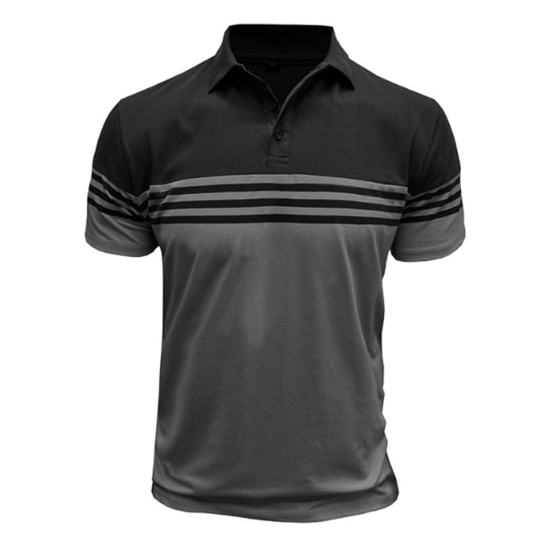 Men's Striped Nordic Collar Color-Block Casual T-Shirt