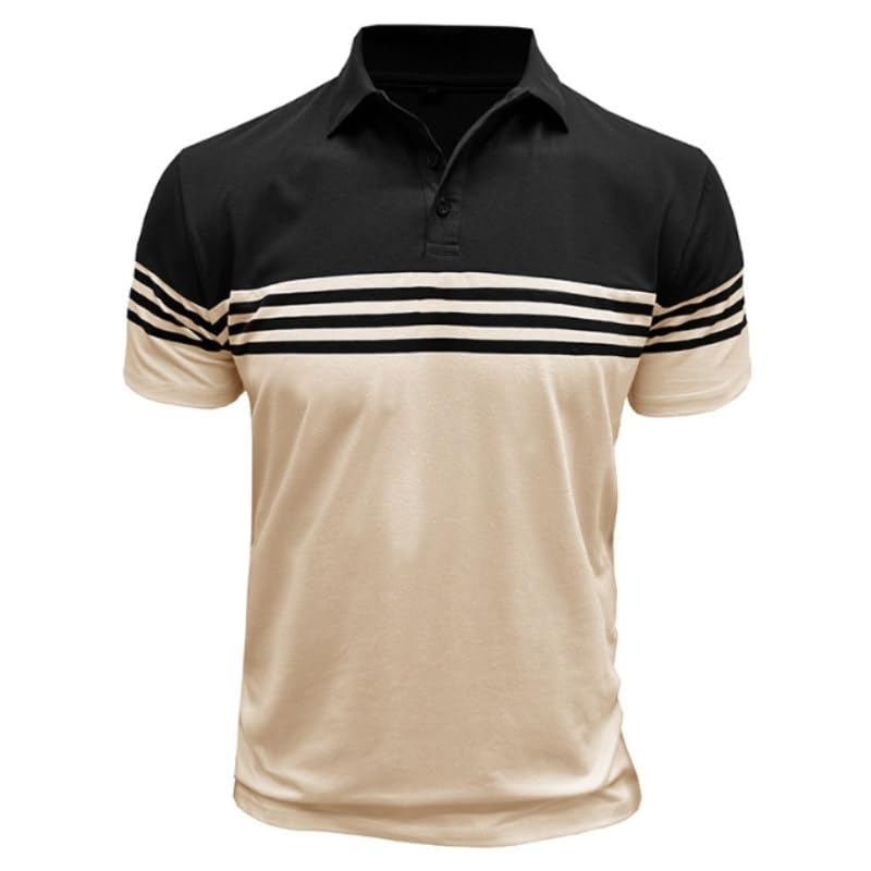Men's Striped Nordic Collar Color-Block Casual T-Shirt