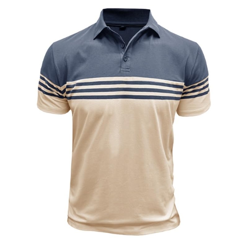 Men's Striped Nordic Collar Color-Block Casual T-Shirt