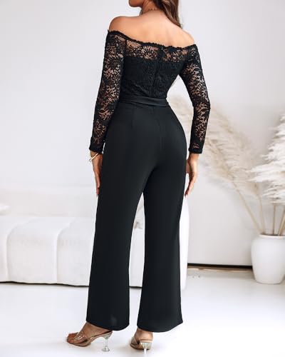 CHICME Women's Off-Shoulder Lace Party Jumpsuit