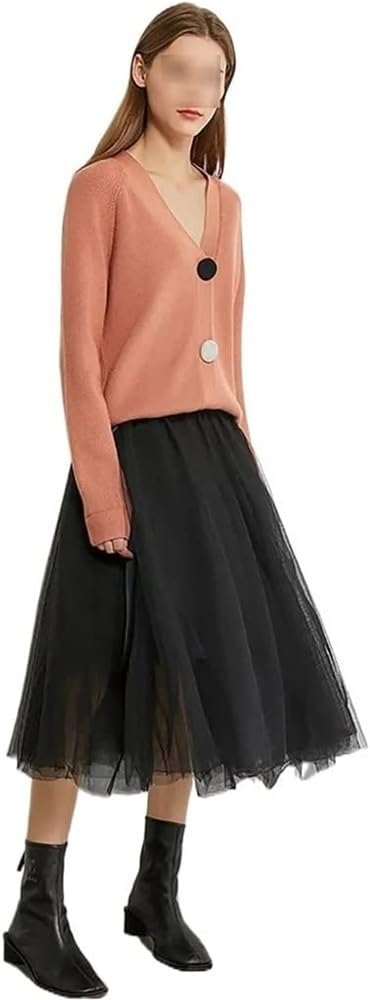 Women's V-Neck Loose-Fit Knit Cardigan with Contrast Buttons