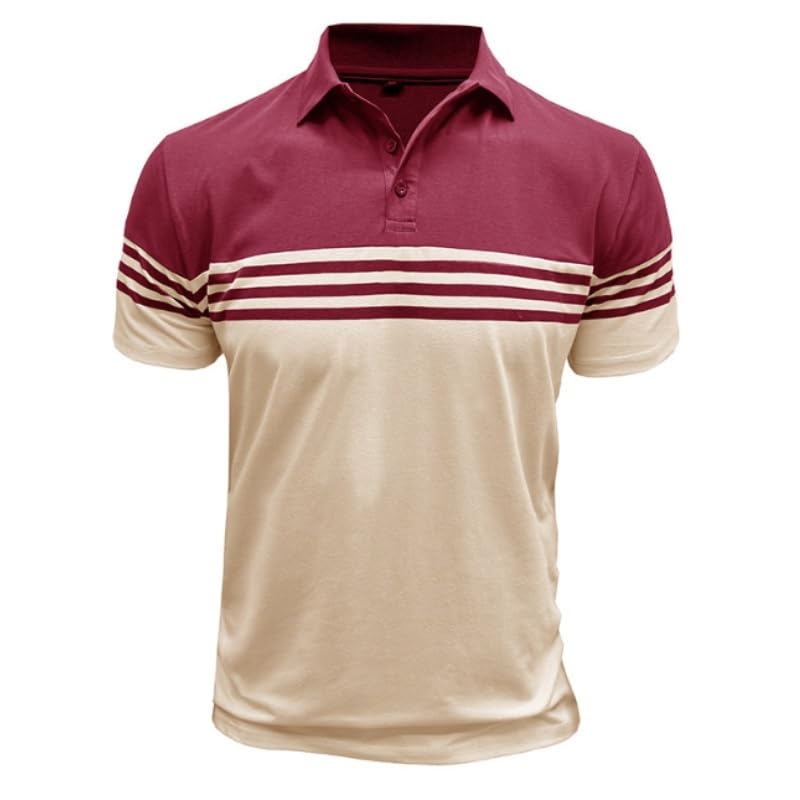 Men's Striped Nordic Collar Color-Block Casual T-Shirt
