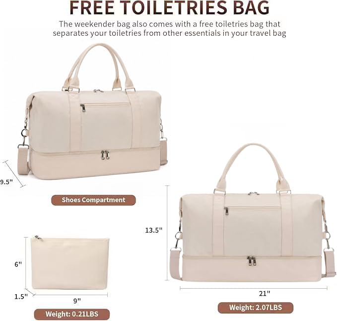 Women's 21-Inch Canvas Weekender Duffel Bag with Shoe Compartment