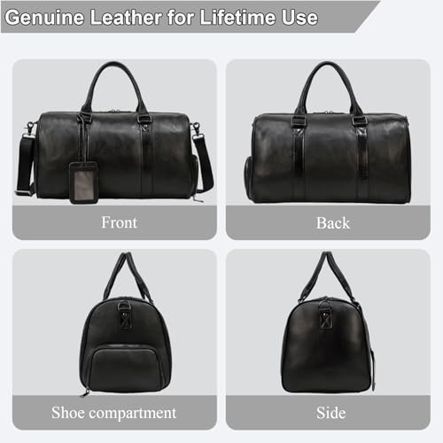 Men's Genuine Leather Weekender Travel Bag with Multi Compartments