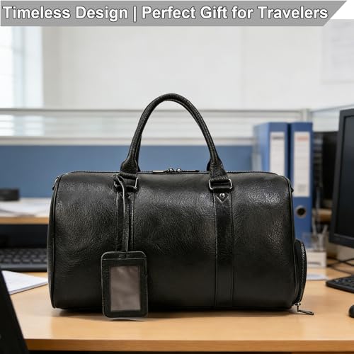 Men's Genuine Leather Weekender Travel Bag with Multi Compartments