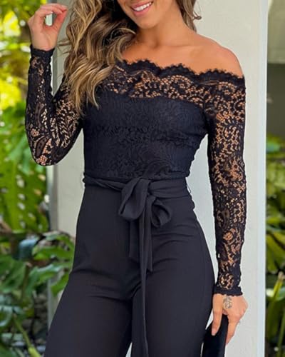 CHICME Women's Off-Shoulder Lace Party Jumpsuit