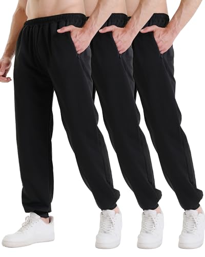 Men's Athletic Jogger Sweatpants with Zipper Pockets 3-Pack