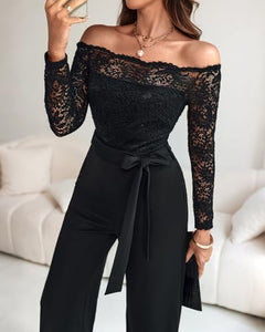 CHICME Women's Off-Shoulder Lace Party Jumpsuit