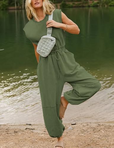 Flygo Women's Casual Crewneck Jumpsuit with Pockets