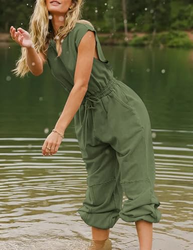 Flygo Women's Casual Crewneck Jumpsuit with Pockets