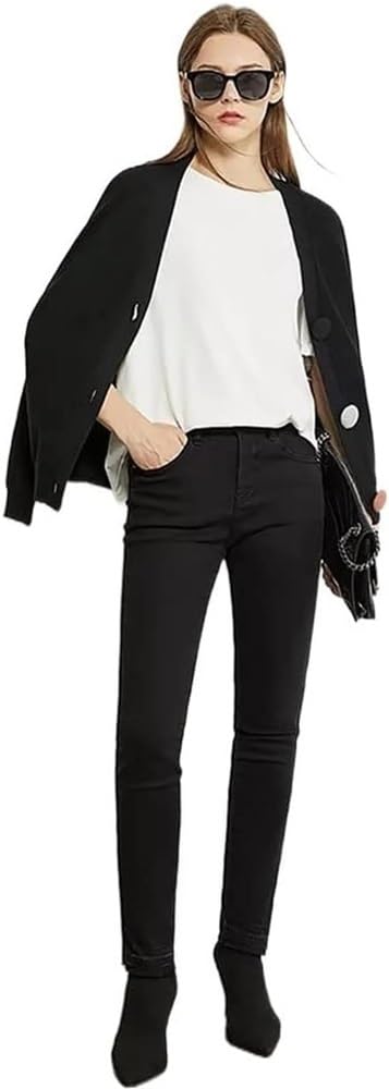 Women's V-Neck Loose-Fit Knit Cardigan with Contrast Buttons