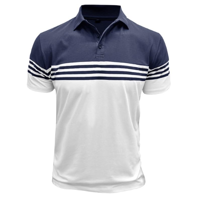 Men's Striped Nordic Collar Color-Block Casual T-Shirt