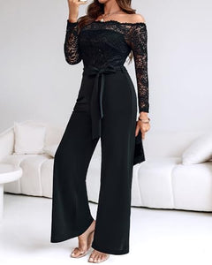 CHICME Women's Off-Shoulder Lace Party Jumpsuit