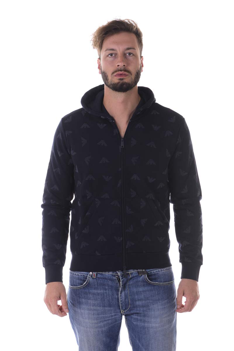 Armani Jeans Men's Plus-Size Logo Mixed Media Full-Zip Hoodie