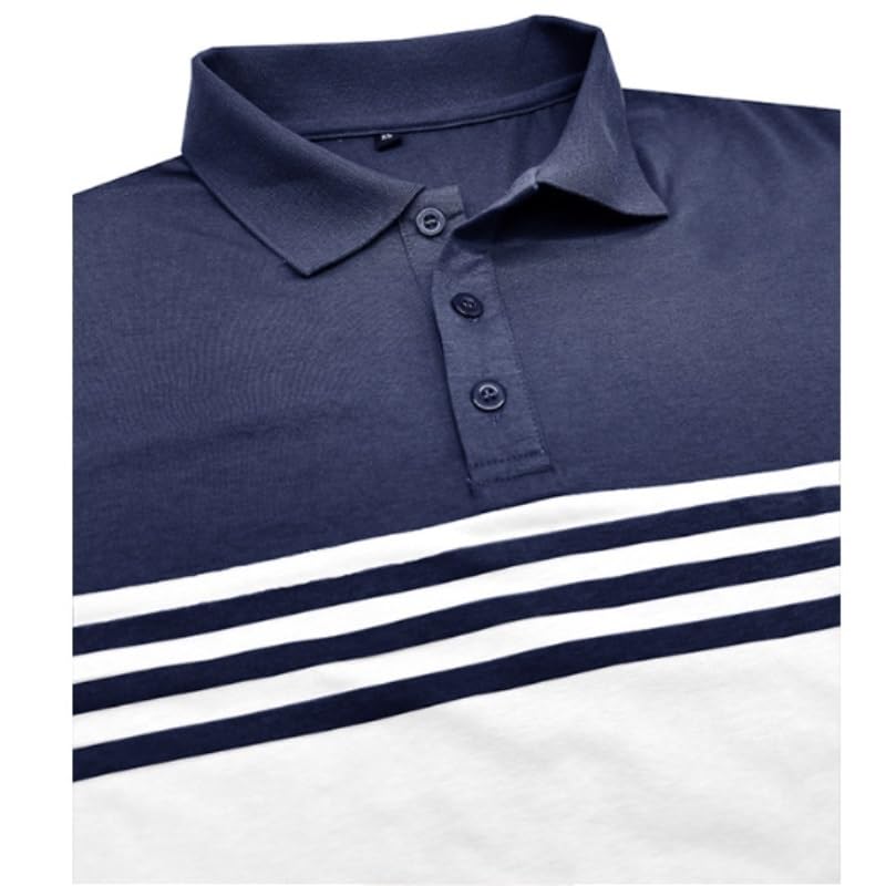 Men's Striped Nordic Collar Color-Block Casual T-Shirt