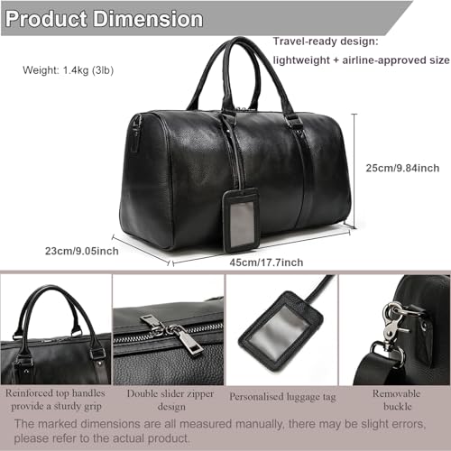 Men's Genuine Leather Weekender Travel Bag with Multi Compartments