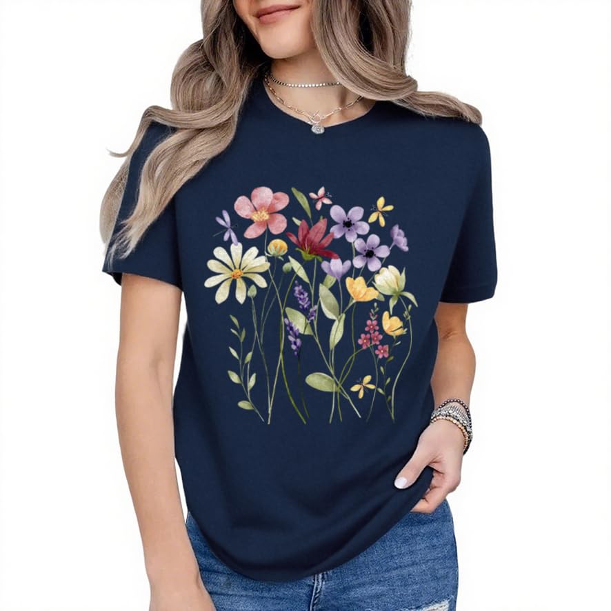 Women's Vintage Wildflower Graphic Short-Sleeve T-Shirt