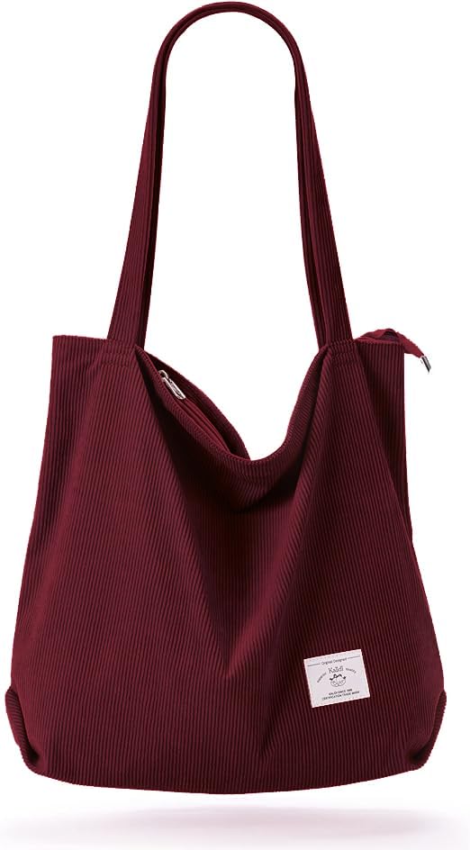 KALIDI Women's Large Corduroy Zipper Tote Shoulder Bag