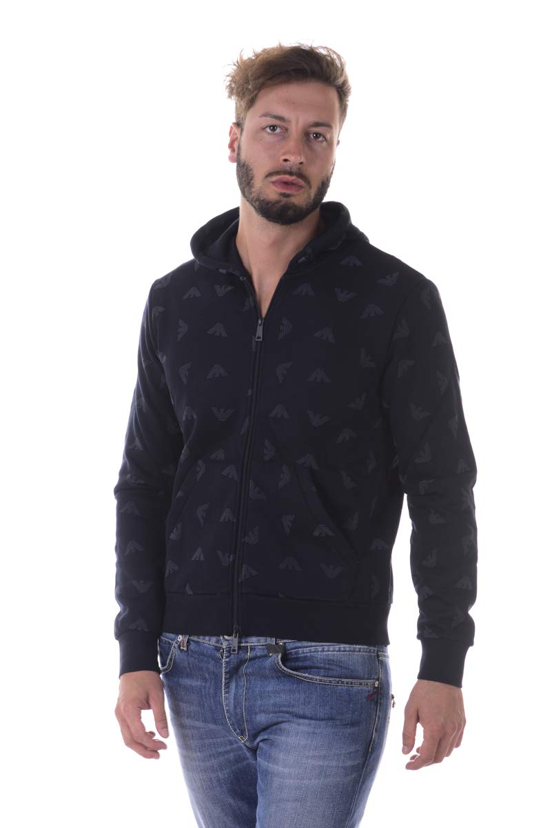 Armani Jeans Men's Plus-Size Logo Mixed Media Full-Zip Hoodie