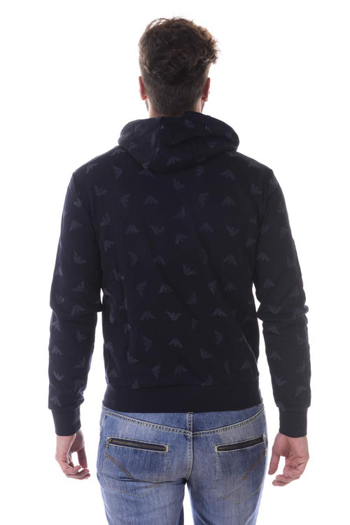 Armani Jeans Men's Plus-Size Logo Mixed Media Full-Zip Hoodie