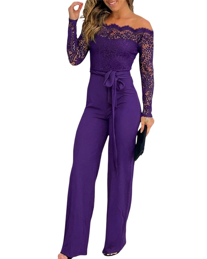CHICME Women's Off-Shoulder Lace Party Jumpsuit