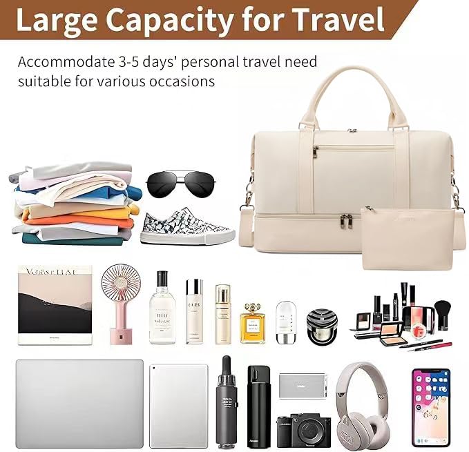 Women's 21-Inch Canvas Weekender Duffel Bag with Shoe Compartment
