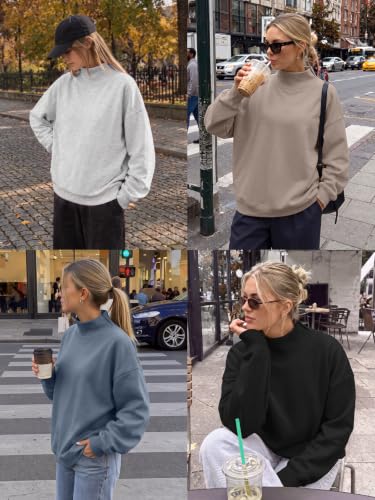 Trendy Queen Women's Oversized Mock Neck Pullover Sweatshirt