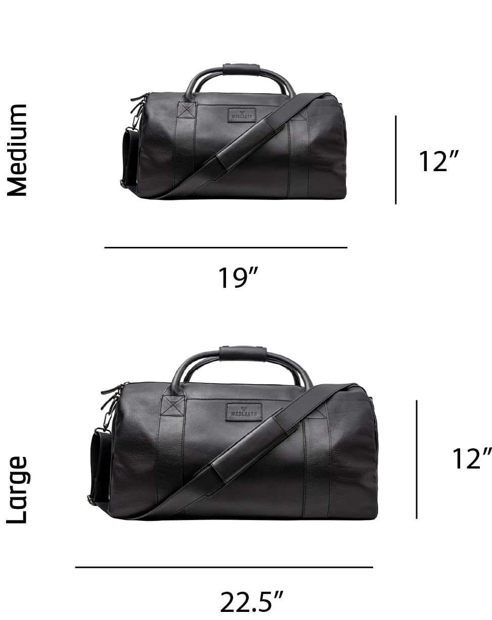 Men's Full Grain Leather Weekender Duffle Carry-On Bag