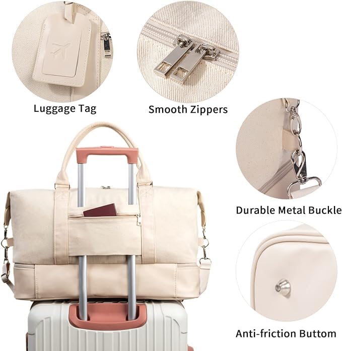 Women's 21-Inch Canvas Weekender Duffel Bag with Shoe Compartment