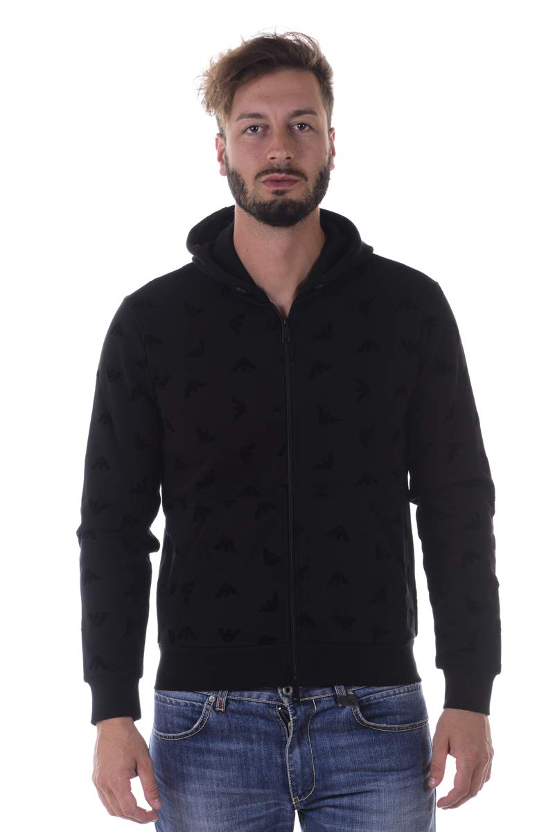 Armani Jeans Men's Plus-Size Logo Mixed Media Full-Zip Hoodie