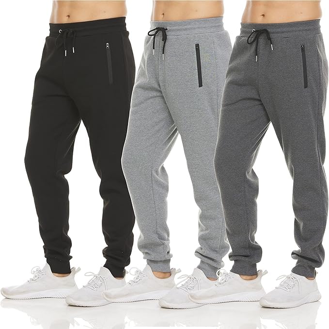 PURE CHAMP Men's Fleece Athletic Jogger Sweatpants 3-Pack
