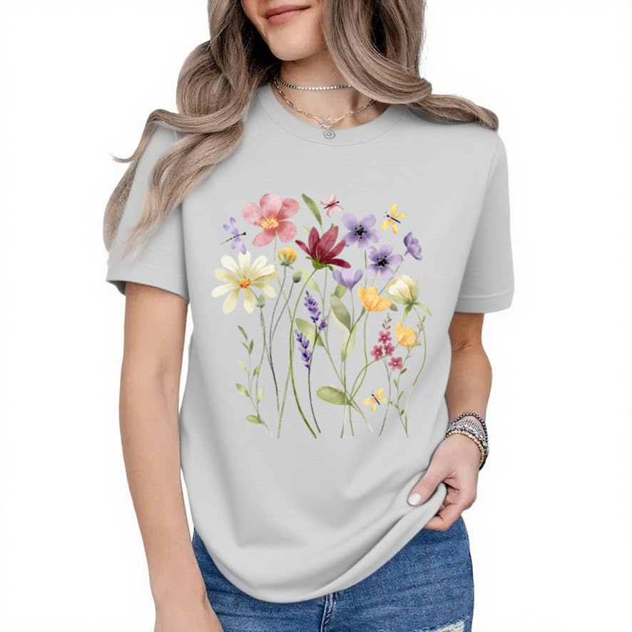 Women's Vintage Wildflower Graphic Short-Sleeve T-Shirt