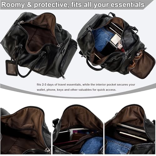 Men's Genuine Leather Weekender Travel Bag with Multi Compartments