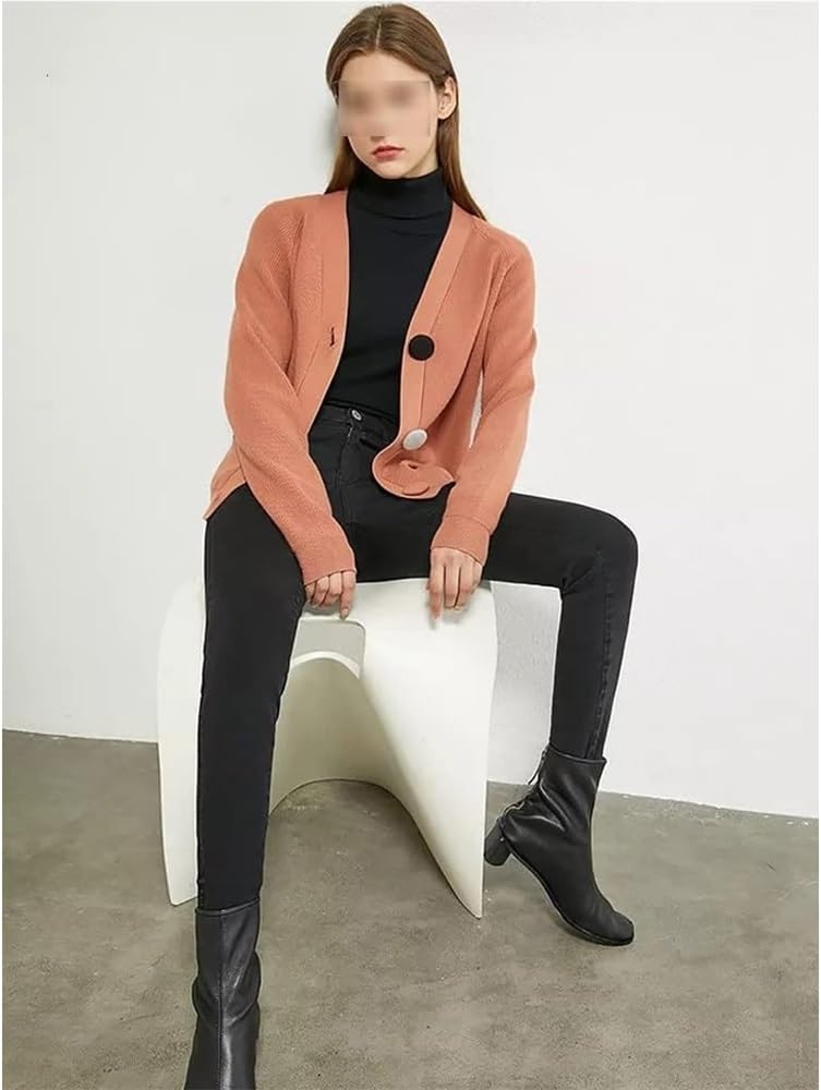 Women's V-Neck Loose-Fit Knit Cardigan with Contrast Buttons