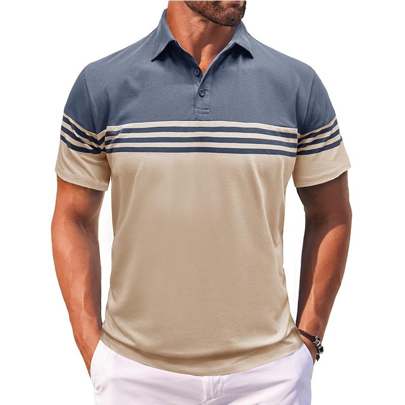 Men's Striped Nordic Collar Color-Block Casual T-Shirt
