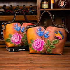 Women's Floral Genuine Leather Tote and Crossbody Bag