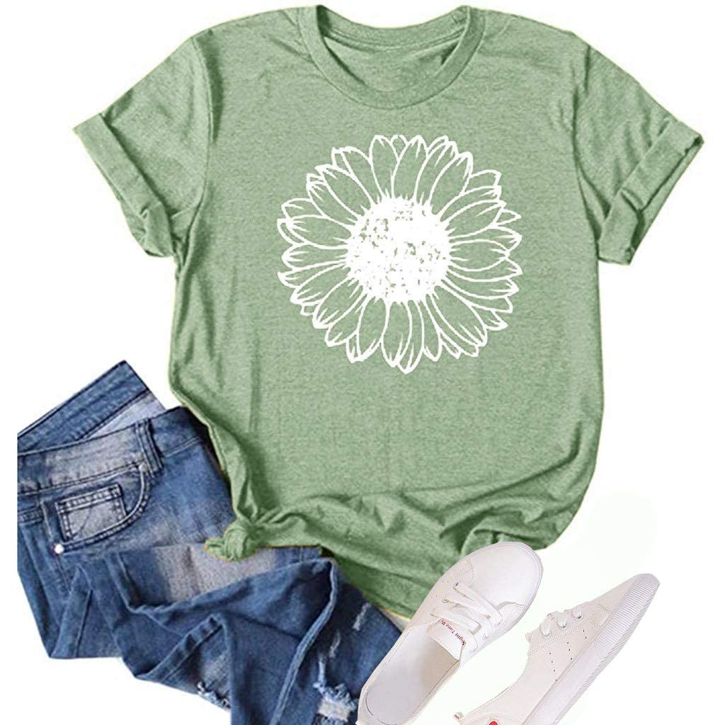 GLIGLITTR Women's Sunflower Graphic Crew-Neck T-Shirt