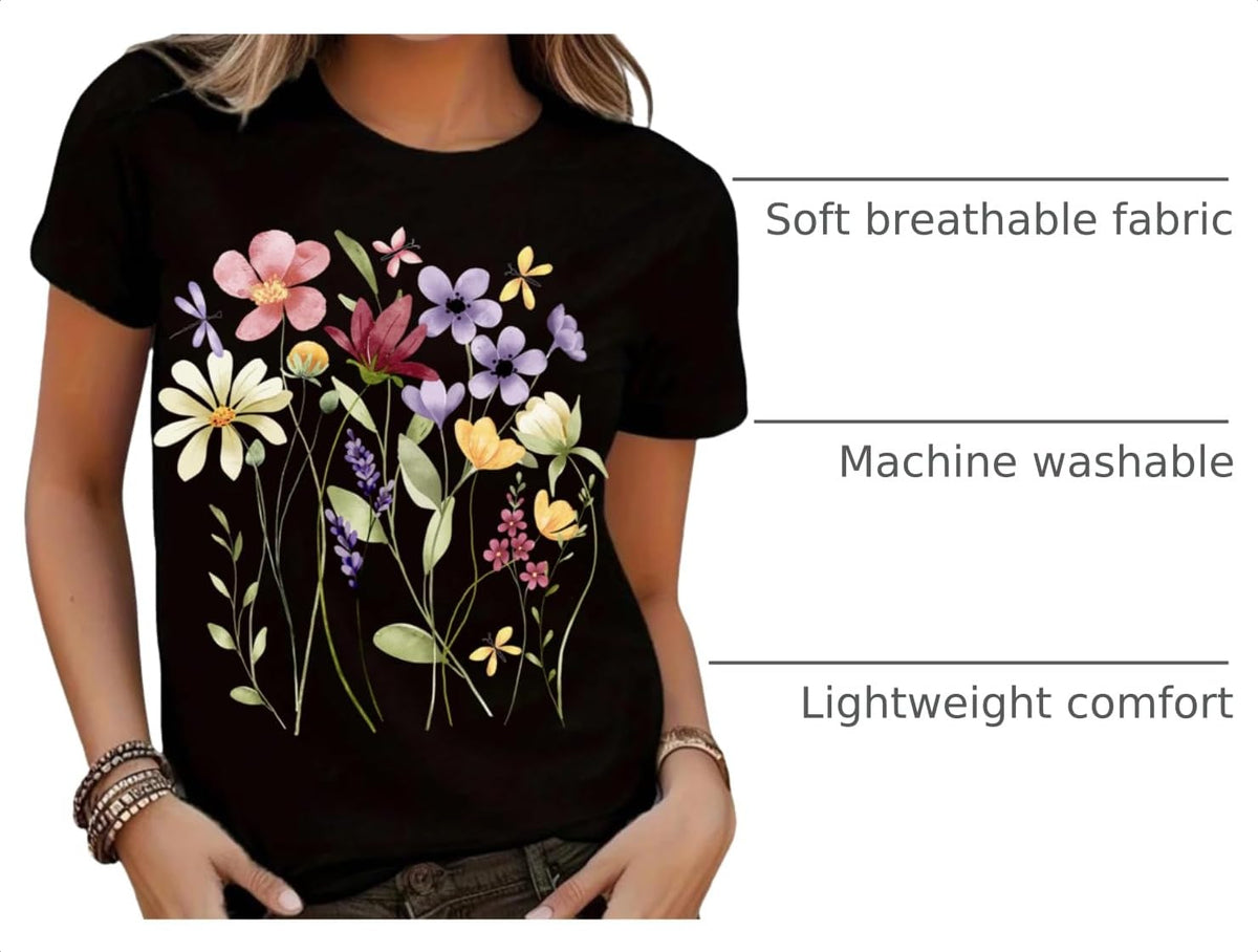 Women's Vintage Wildflower Graphic Short-Sleeve T-Shirt