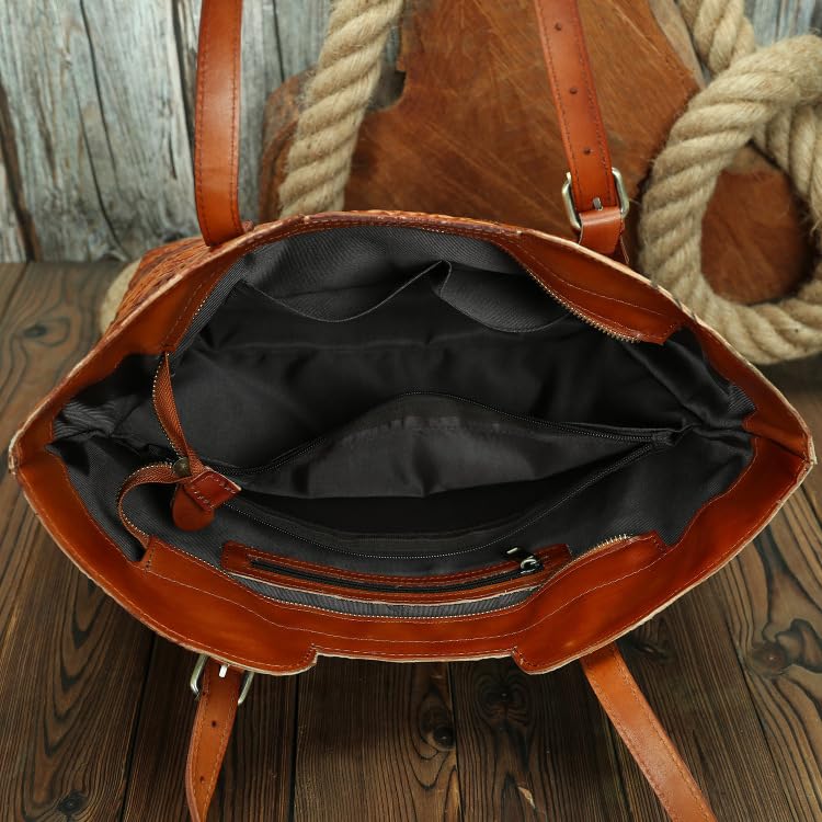 Women's Vintage Genuine Leather Western Tote Shoulder Bag