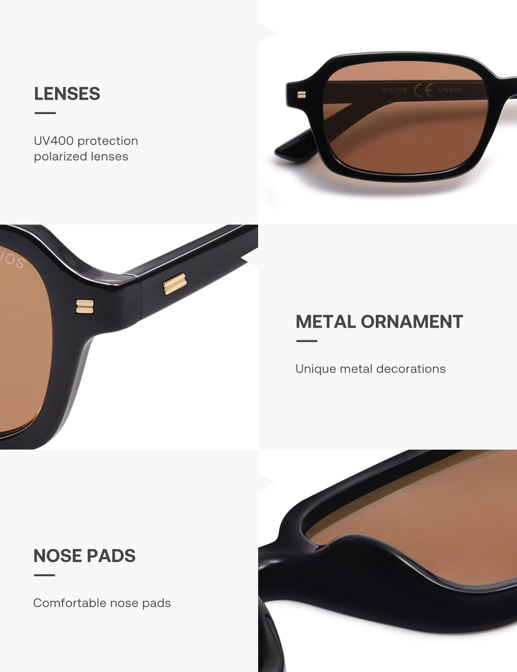 SOJOS Unisex Rectangle Polarized Sunglasses SJ2610