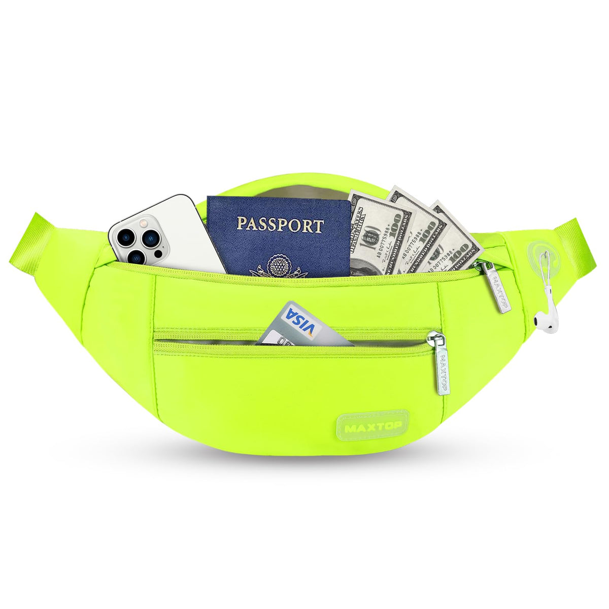 MAXTOP Unisex Large Crossbody Fanny Pack with 4 Zipper Pockets