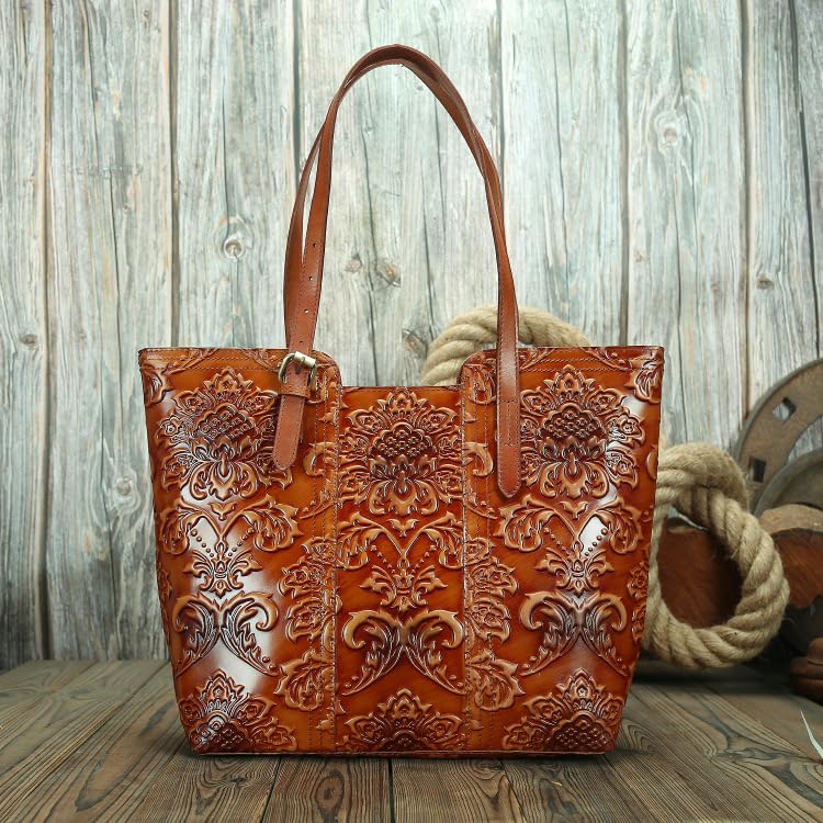 Women's Vintage Genuine Leather Western Tote Shoulder Bag