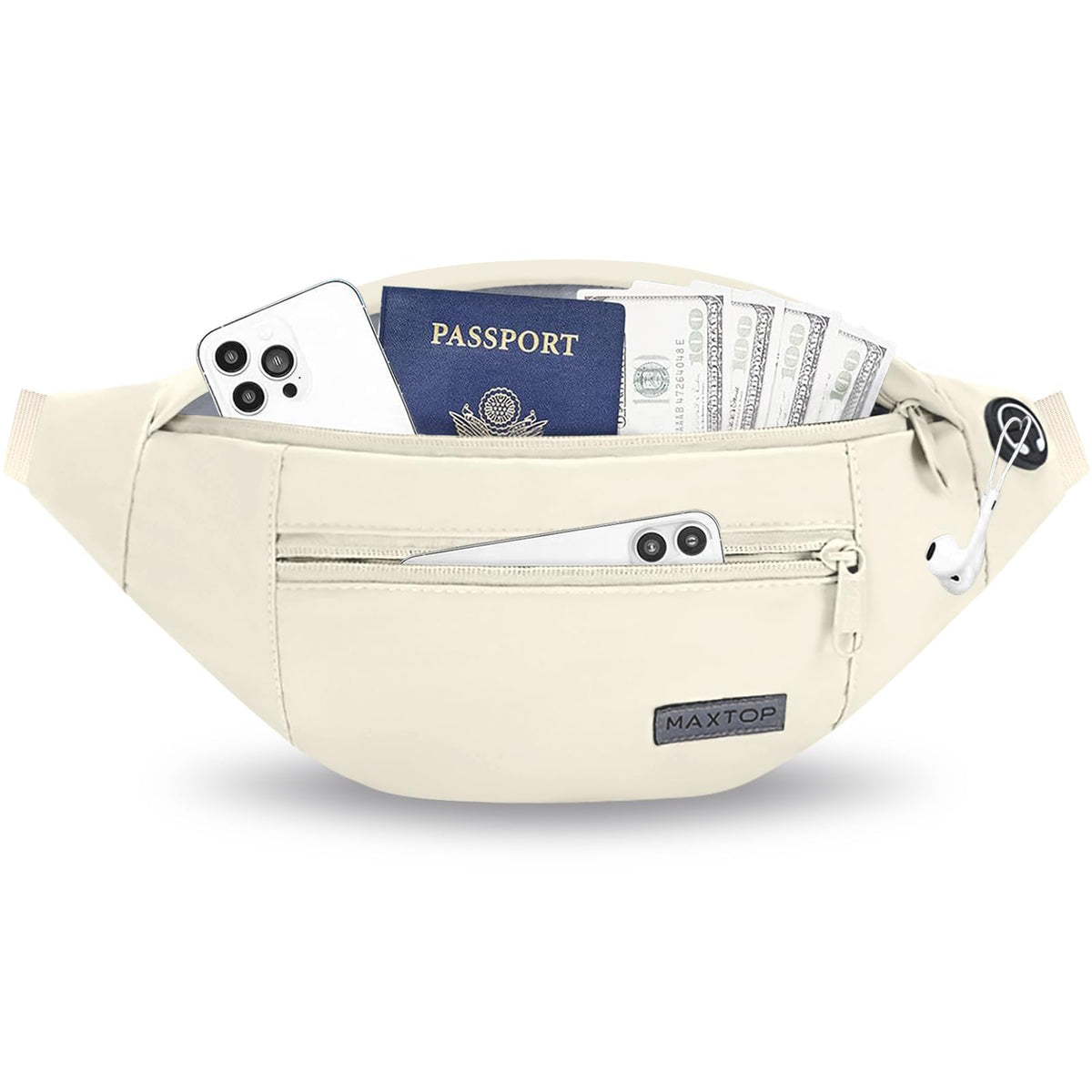 MAXTOP Unisex Large Crossbody Fanny Pack with 4 Zipper Pockets