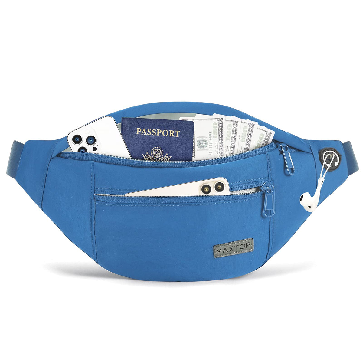 MAXTOP Unisex Large Crossbody Fanny Pack with 4 Zipper Pockets