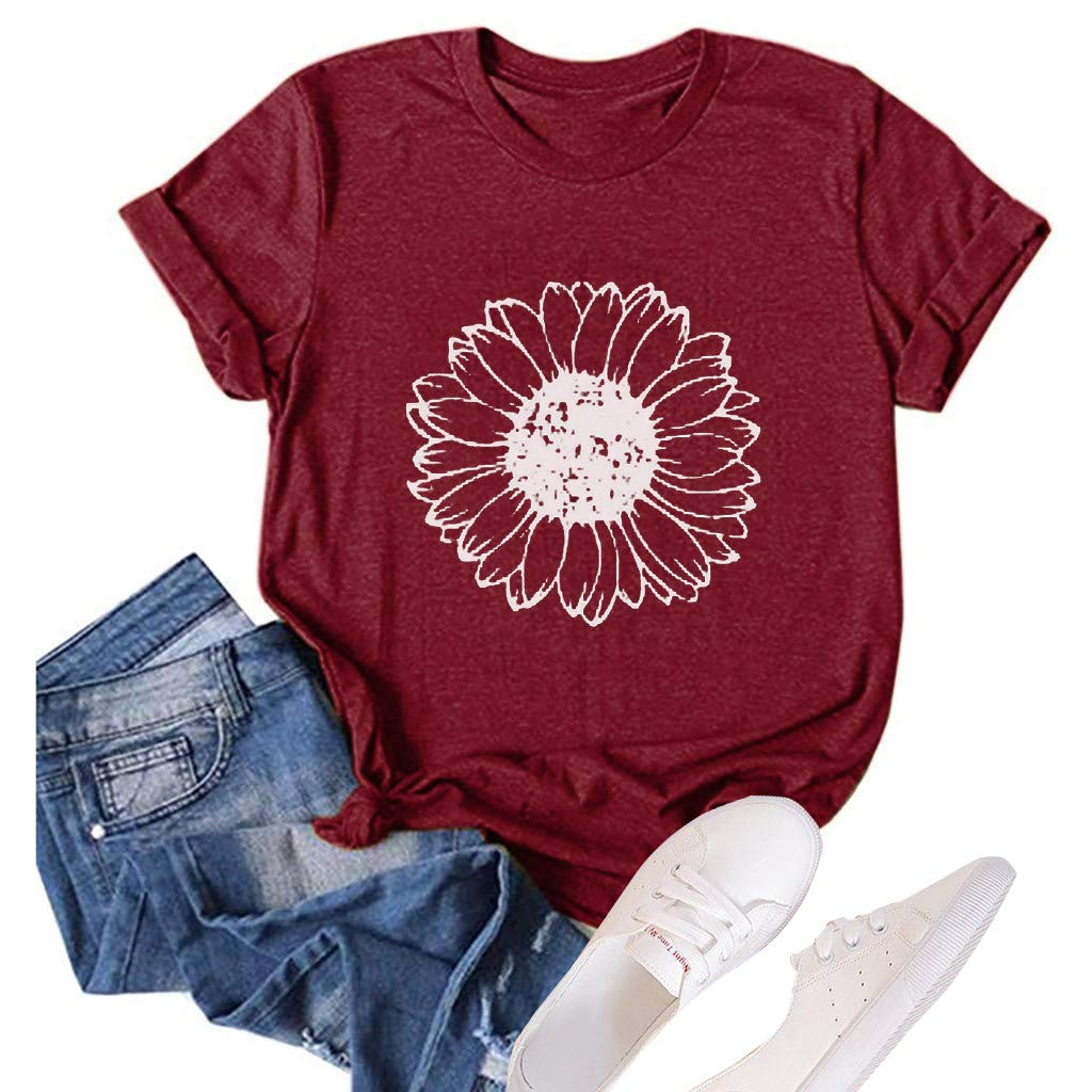 GLIGLITTR Women's Sunflower Graphic Crew-Neck T-Shirt