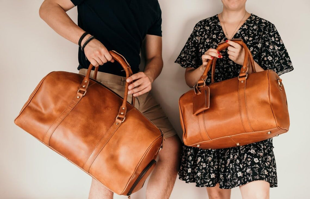 Men's Waterproof Leather Weekender Duffle Bag with Shoe Compartment