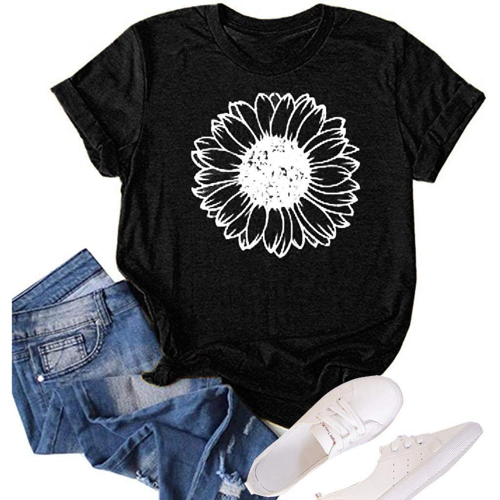 GLIGLITTR Women's Sunflower Graphic Crew-Neck T-Shirt