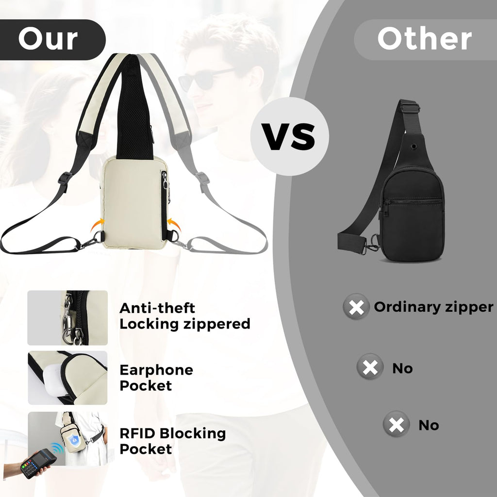VADOO Unisex RFID Water-Resistant Crossbody Sling Bag