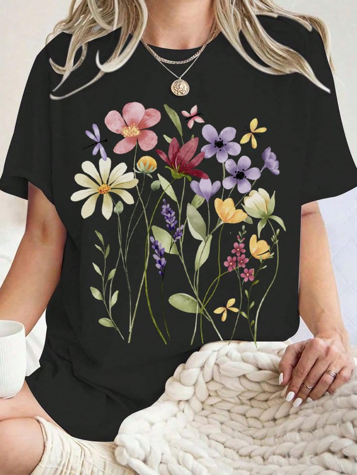 Women's Vintage Wildflower Graphic Short-Sleeve T-Shirt