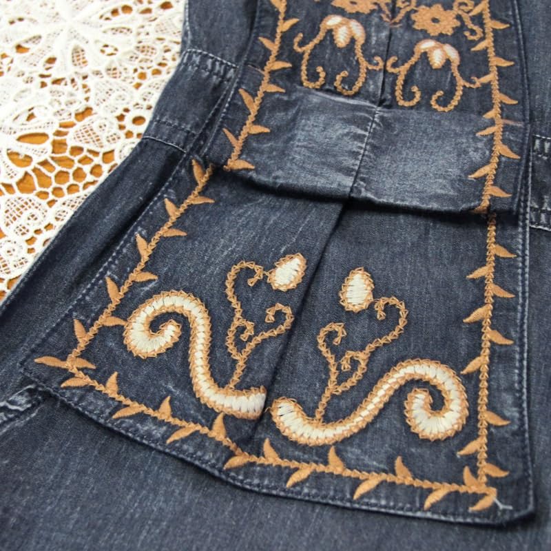 Women's Retro Embroidered Denim Wide-Leg Jumpsuit